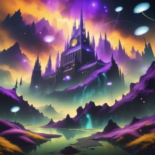 Futuristic Cityscape with Dandelions in Anime Style