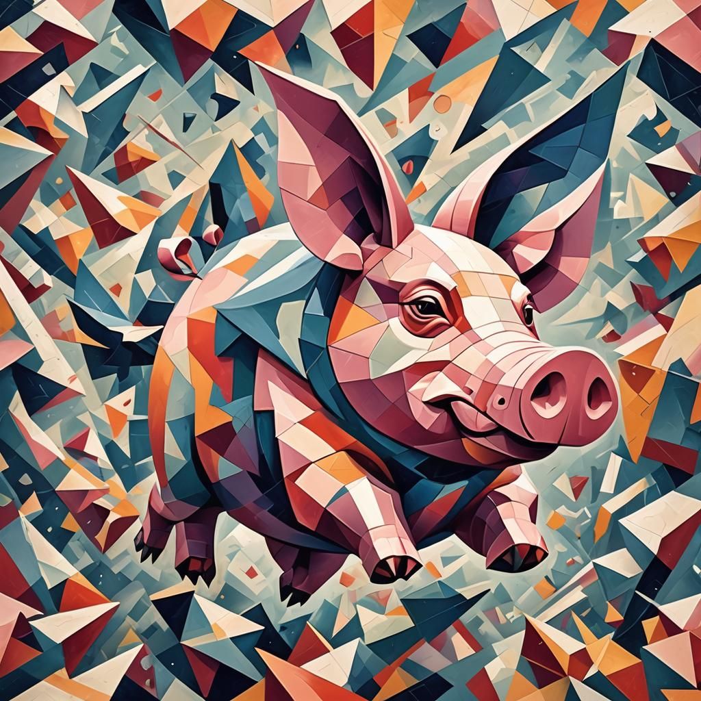 Flying Pig in Cubist Art Deco Style
