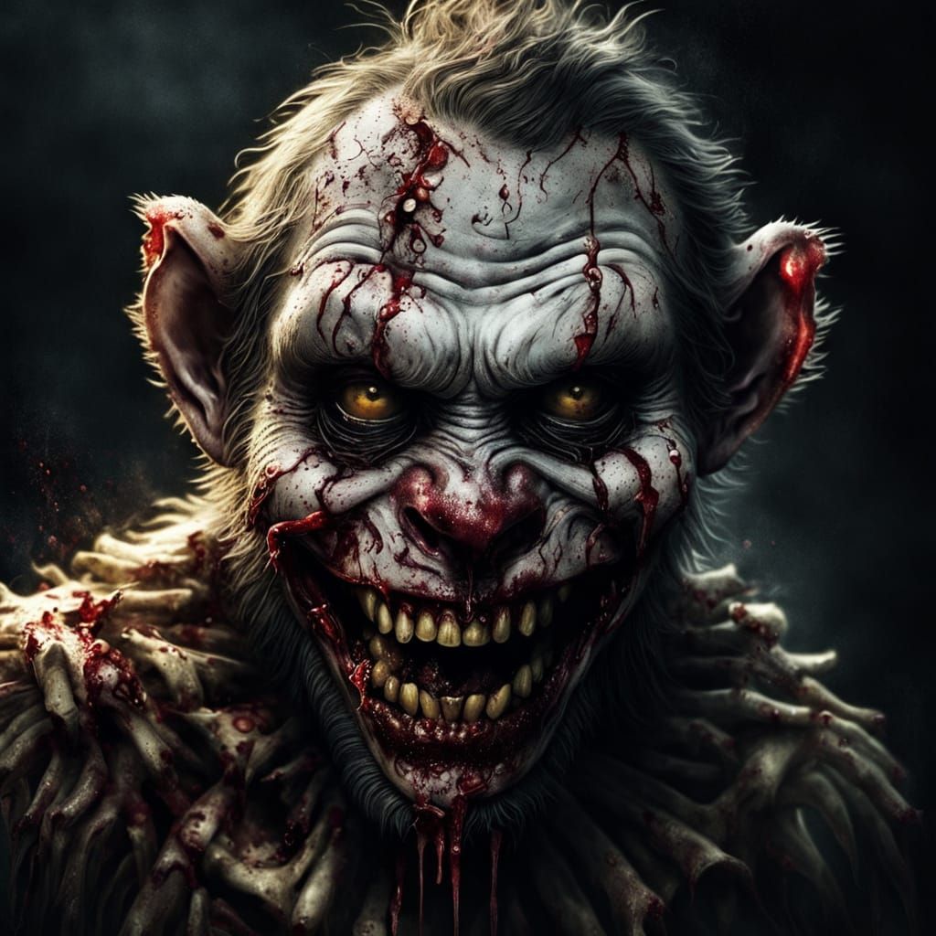 Eerie Zombie Monkey Clown Horror Portrait