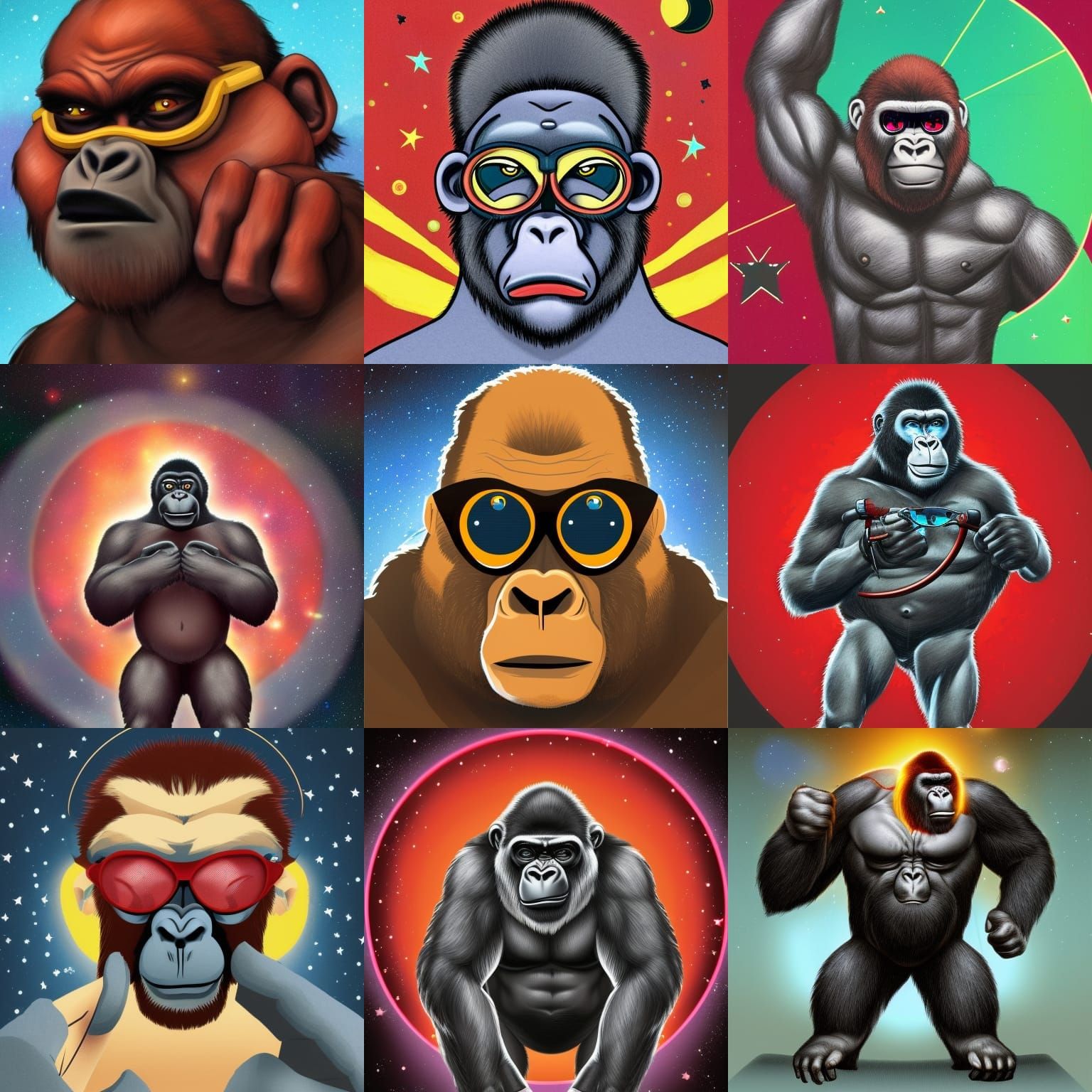 Cyborg Gorilla Gazing at a Starry Night