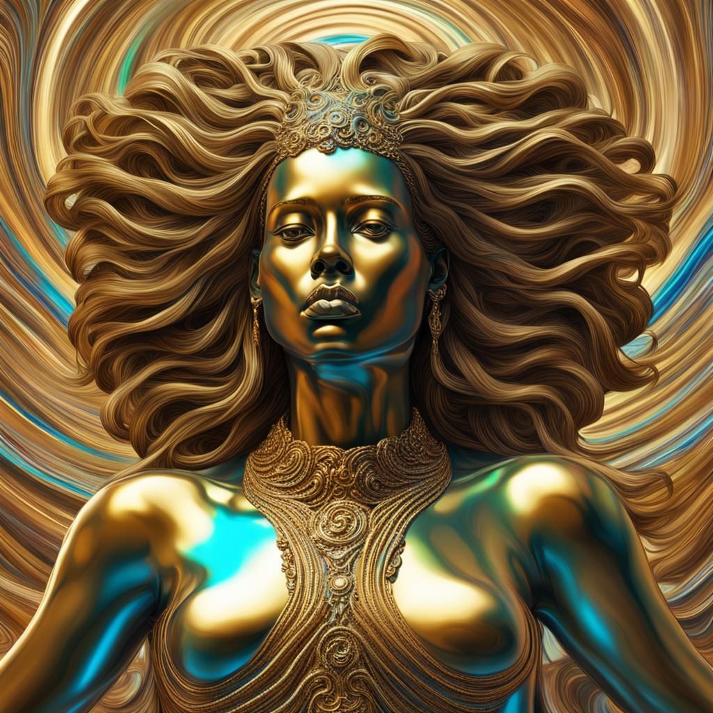 Golden Goddess Statue in Afrofuturist Style