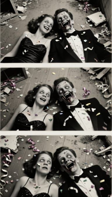 Zombie Prom Couple in Vintage Photobooth Strip