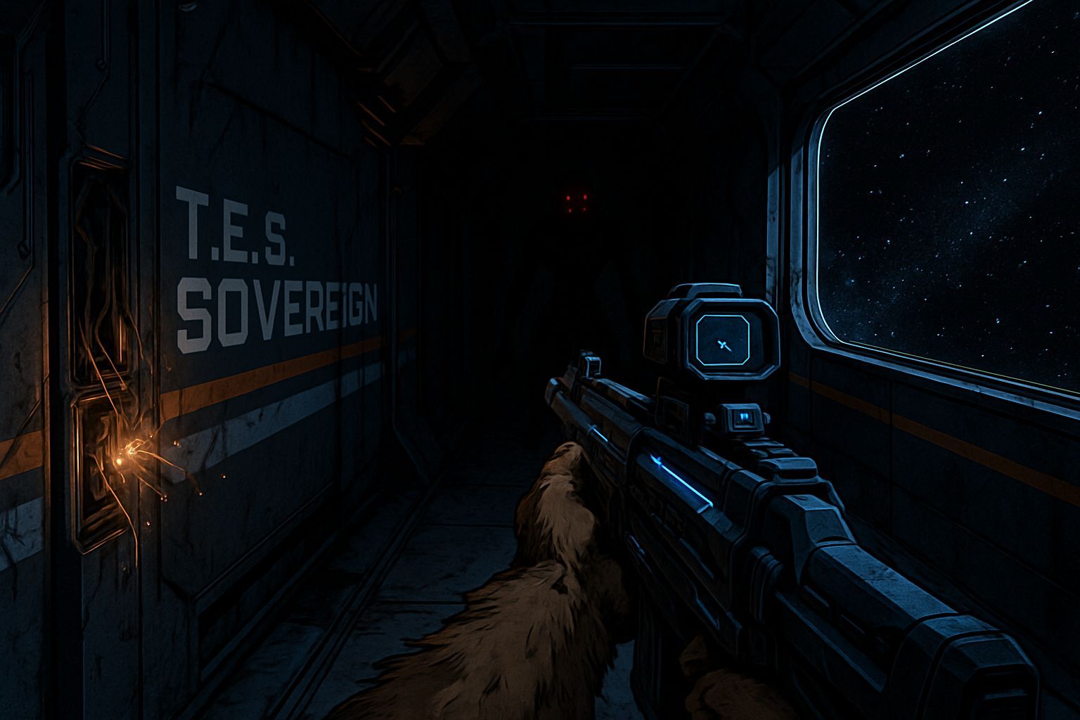 Ominous Spaceship Interior View in Anime Style