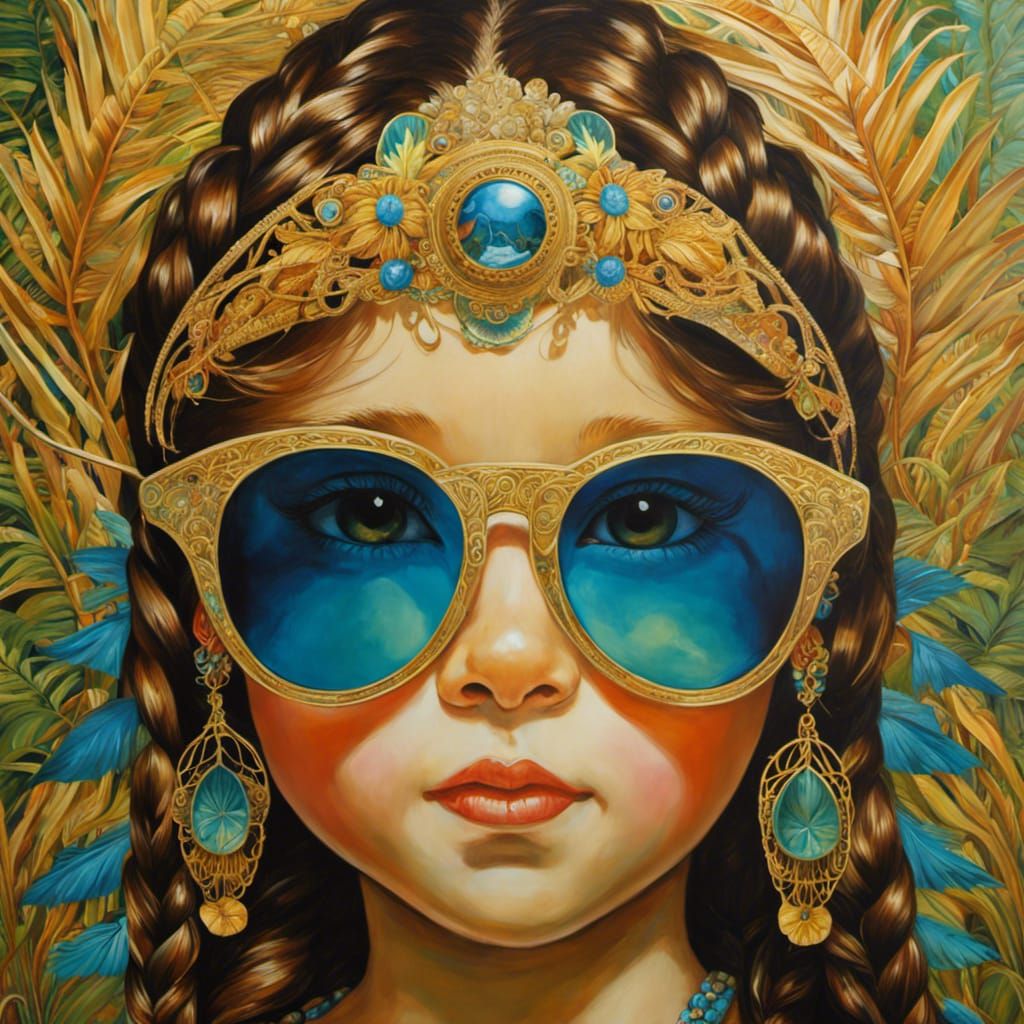 Tropical Jungle Child Portrait in Detailed Oil