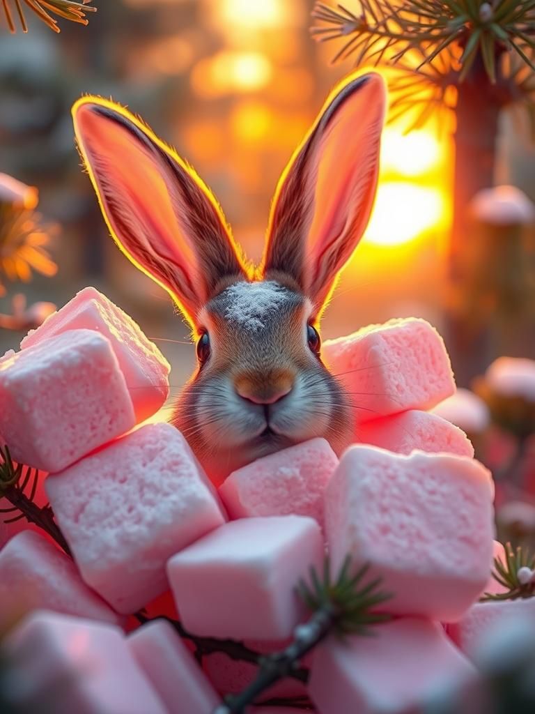 Colorful Spruce Forest and Hare at Sunset: Digital Painting