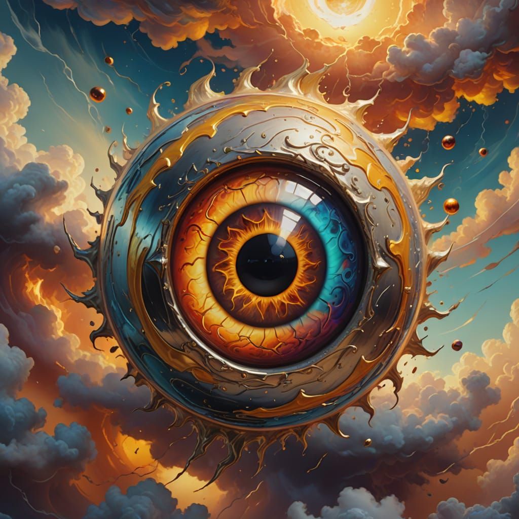 Surreal Floating Eye in Vibrant Oil Painting