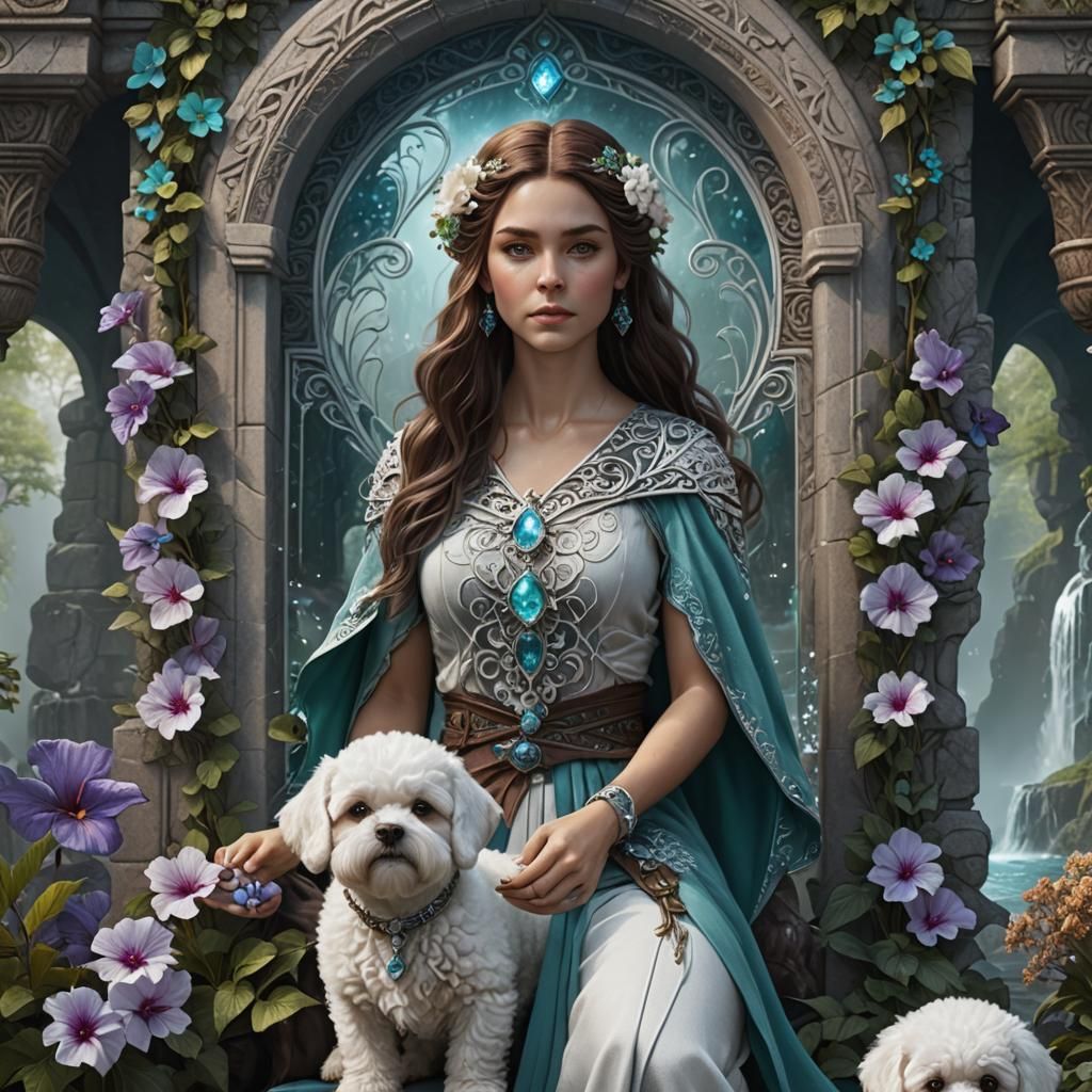 Elven Woman, Puppy, and Hibiscus Portal