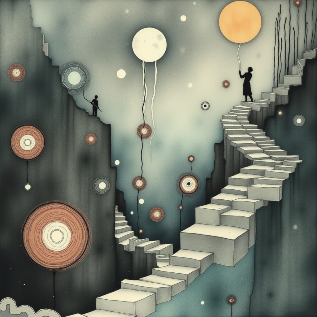 Surreal Dreamscape with Escher-esque Staircases