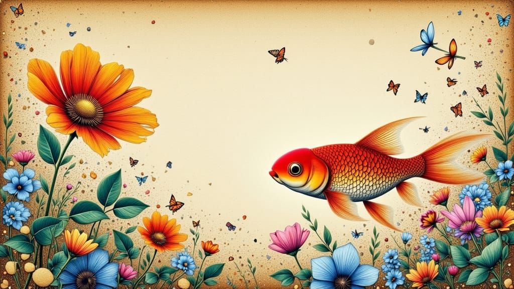 Morning Glories and Goldfish Card in Ukiyo-e Style