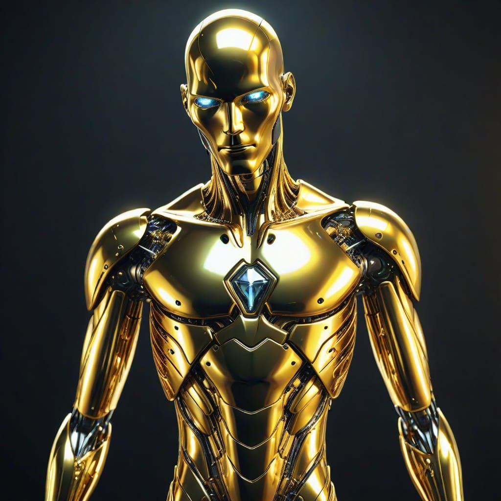 Android Man in Liquid Gold Dress: Digital Art