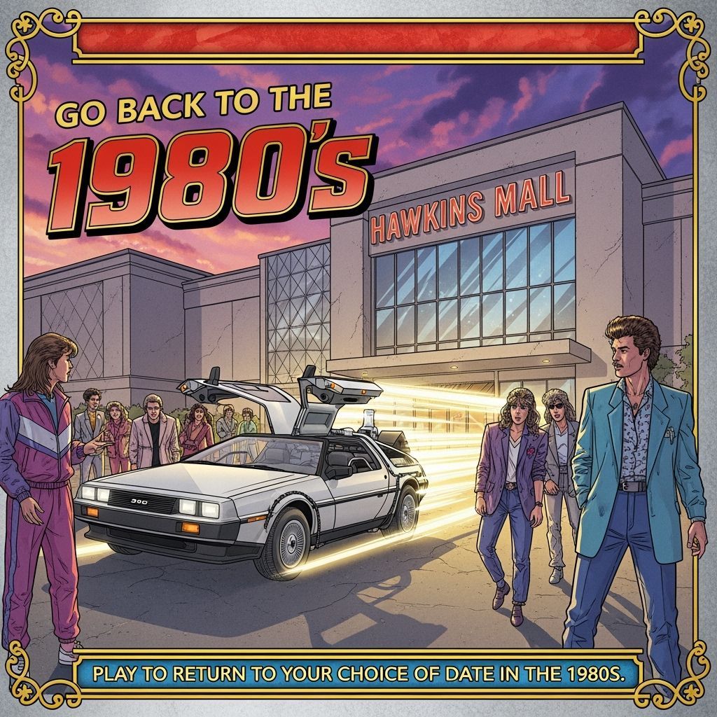 DeLorean Arrives at 80s Mall: Comic Book Style