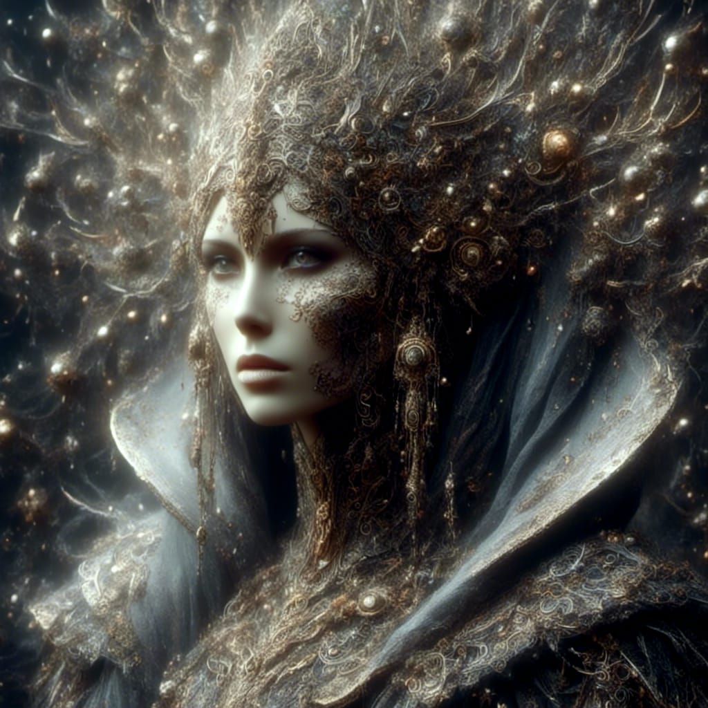Surreal Filigree Woman with Stars in Her Eyes