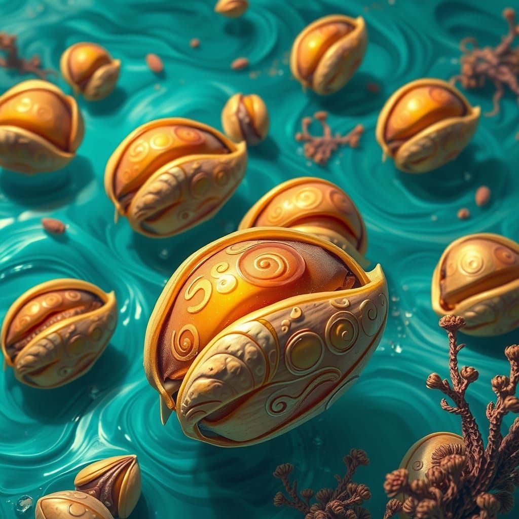 Majestic Pistachio Nuts in Turquoise Sea