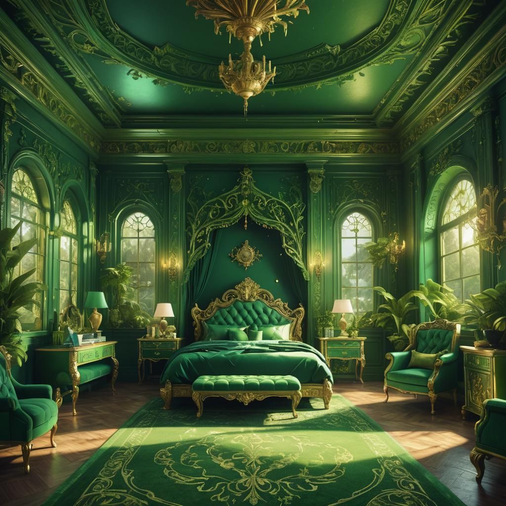Lush Green Bedroom in Fantasy Concept Art