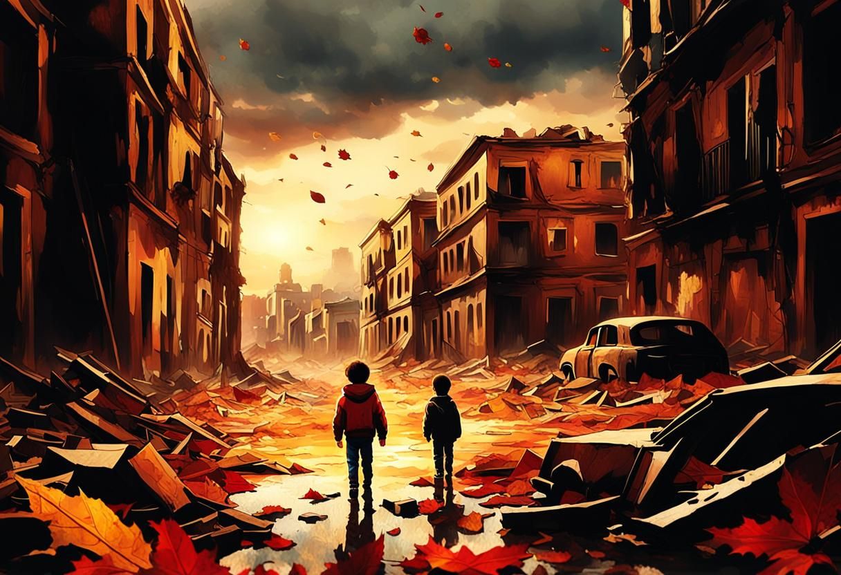 Child Alone in Desolate Autumn Landscape