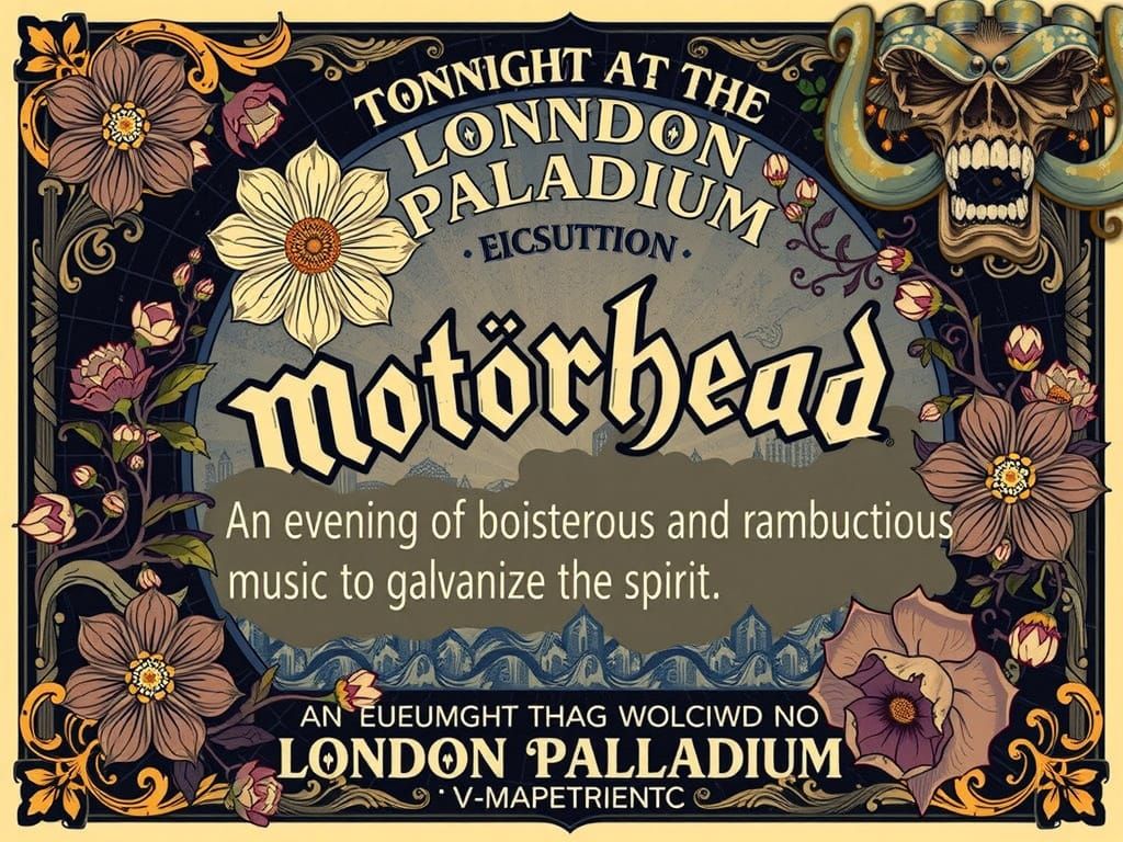 Art Nouveau Motorhead Concert Poster with Floral Motifs