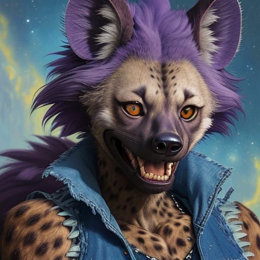 Anthropomorphic Hyena Laughing in a Lovecraftian Landscape