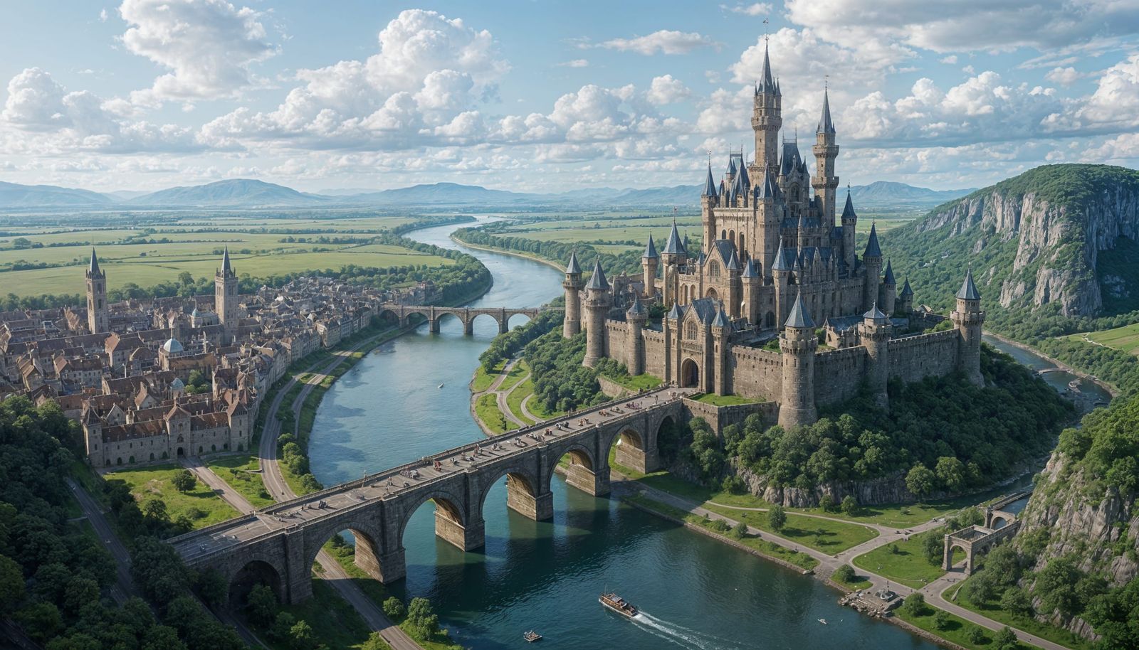 Epic Fantasy Landscape with Castle, Aerial View