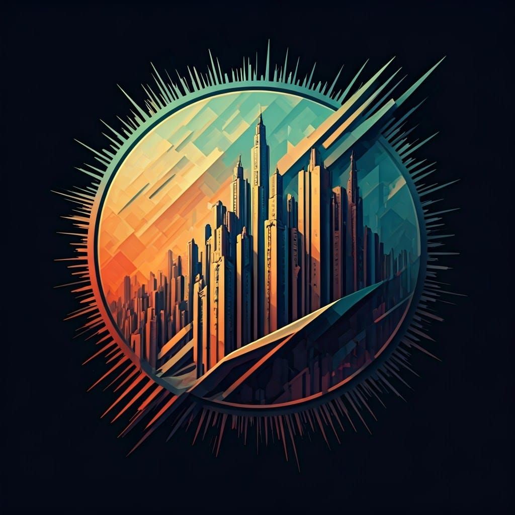 Dynamic Urban Logo in Cubist Art Deco Style