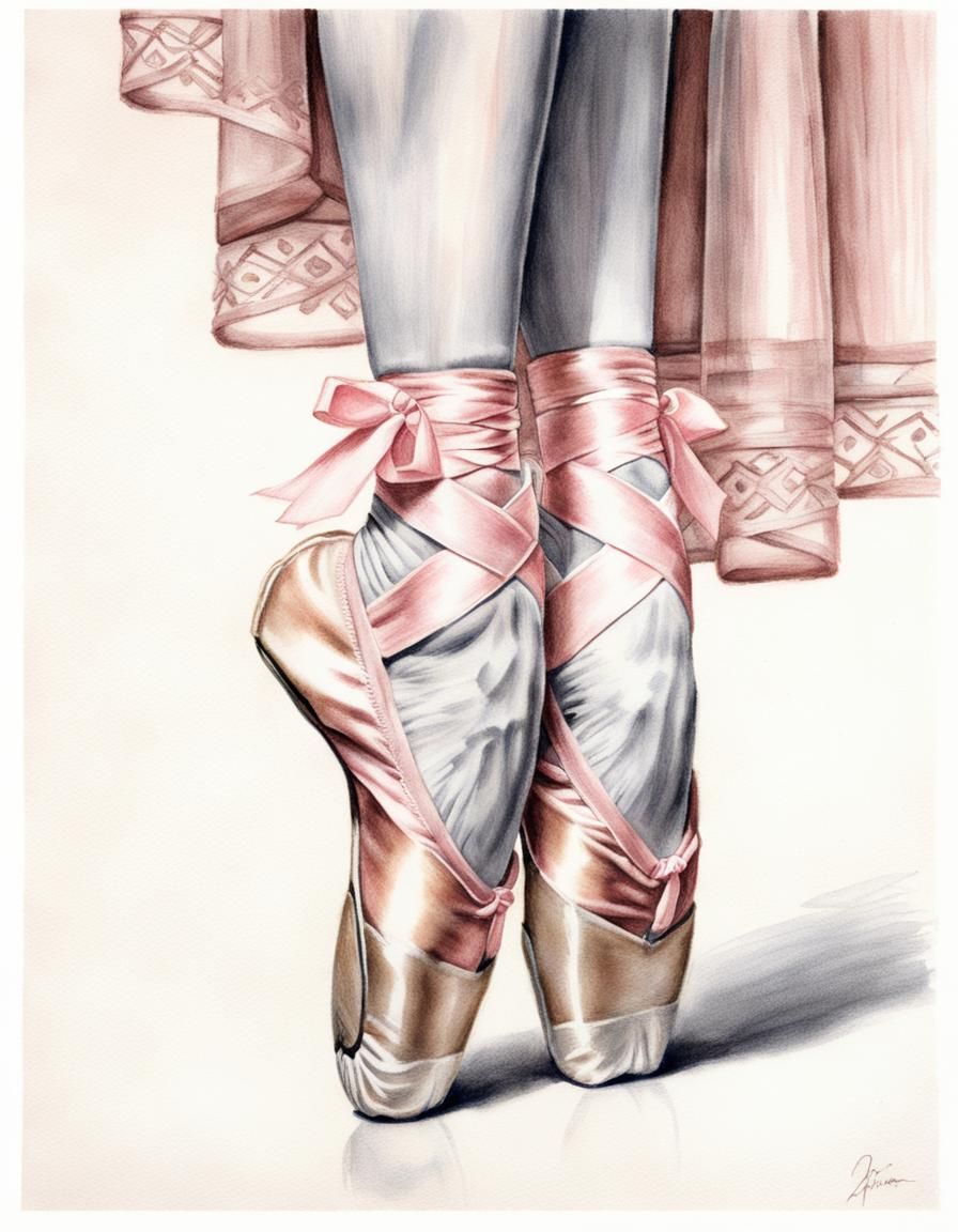 Ballerina's Feet in Pointe Shoes: A Detailed Pencil Sketch