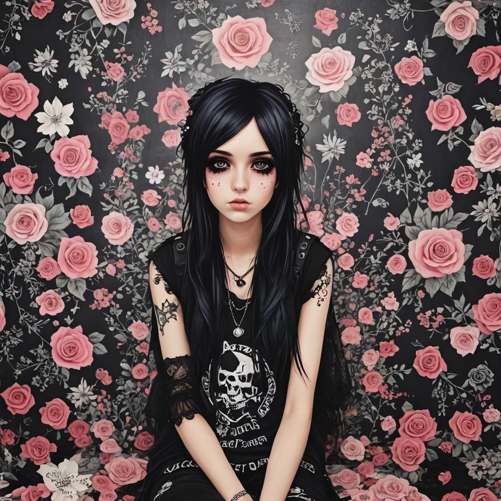 Cute Emo Scene Girl Digital Art