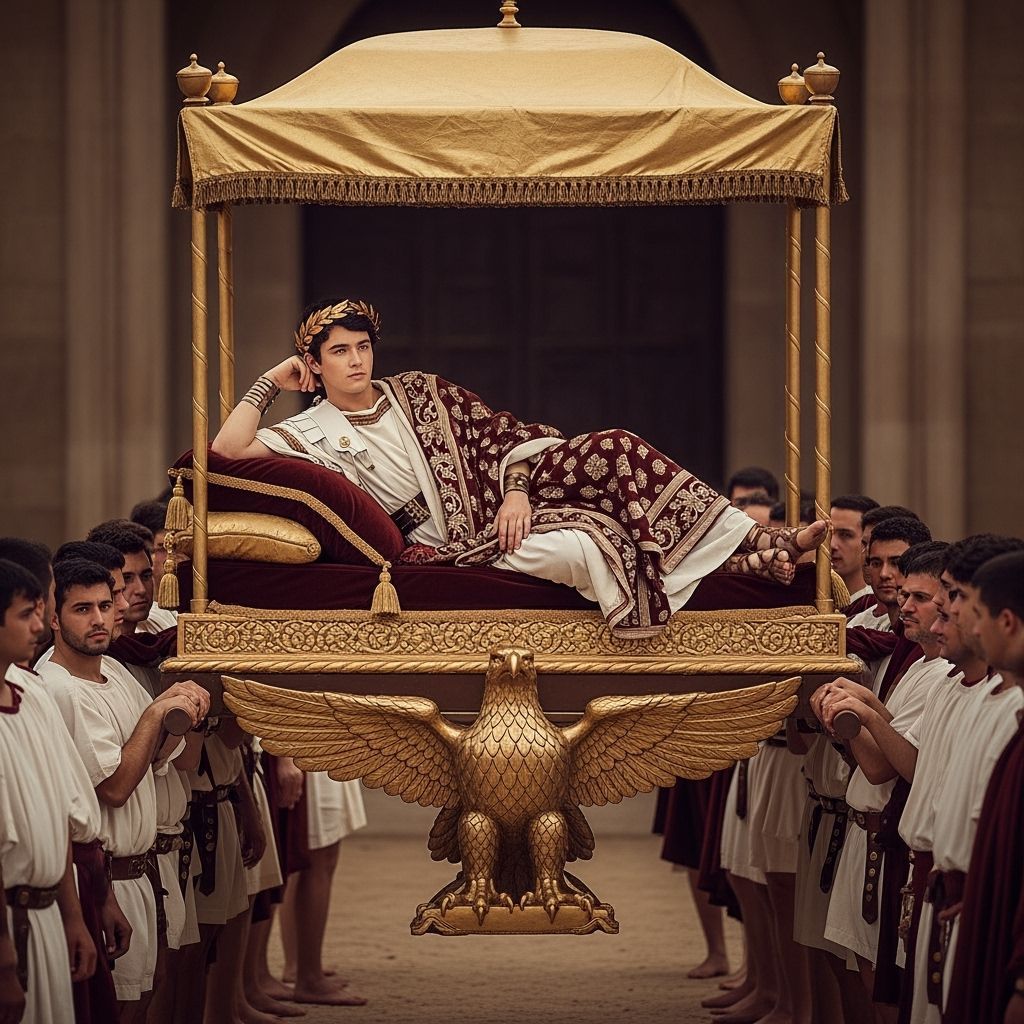 Young Emperor Lounging on Eagle Litter in Toga