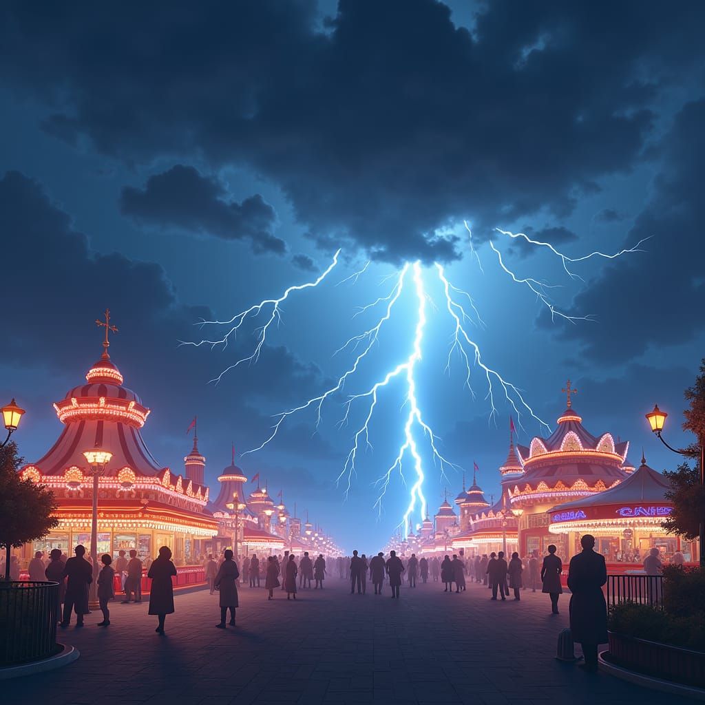 Fairground Lightning Storm in 3D Anime Style