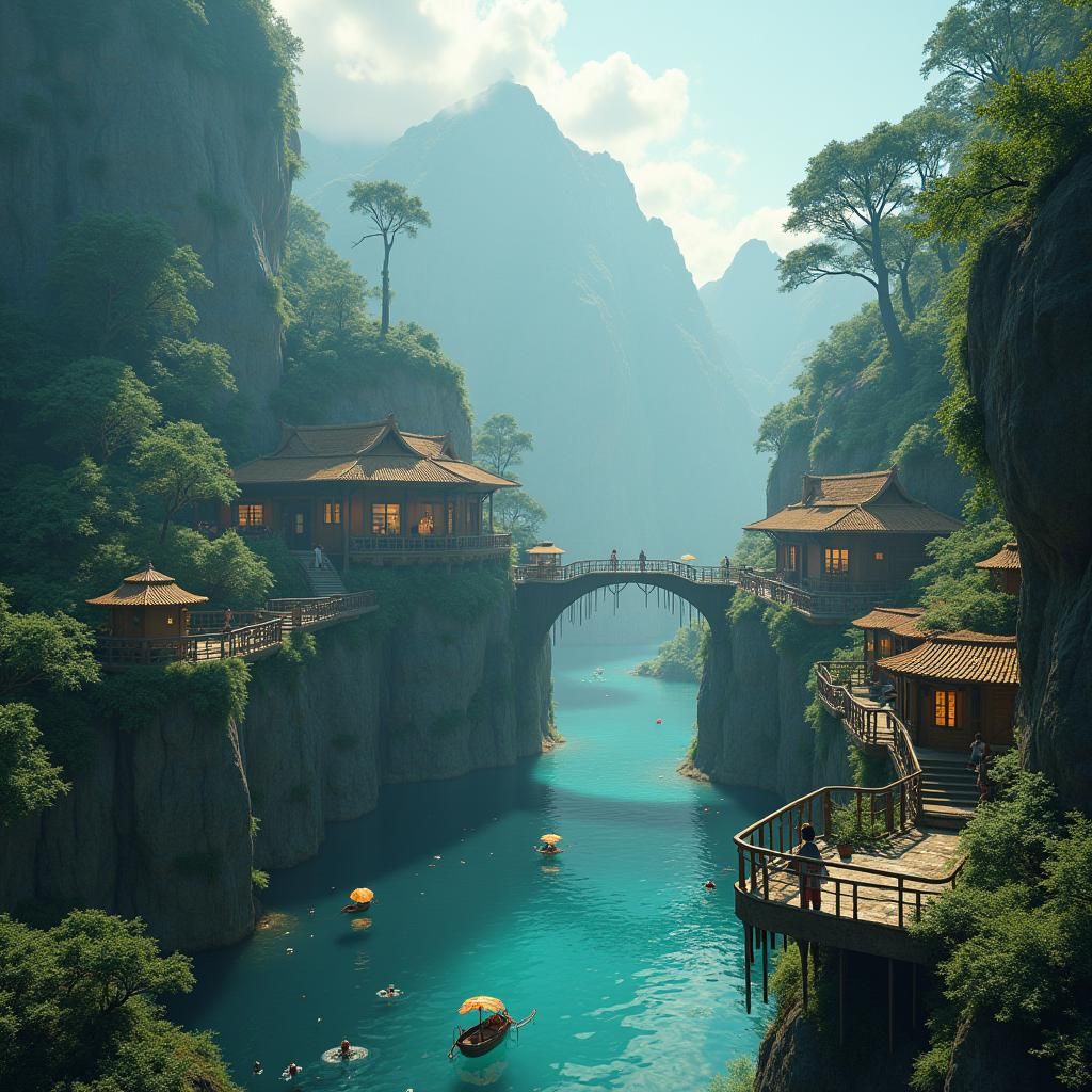 Ethereal Village in the Sky with Ice Sea