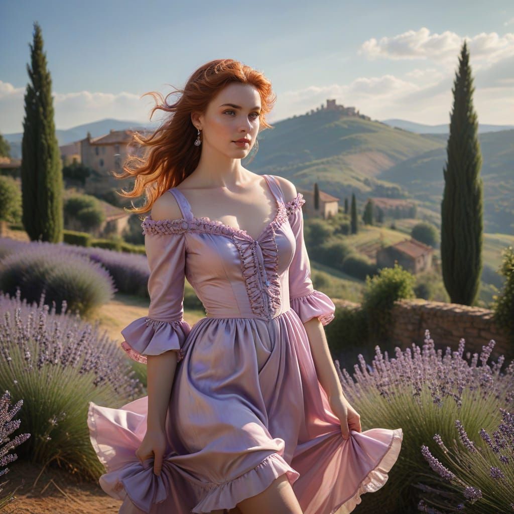 Woman in Lavender Field: Photorealistic Art