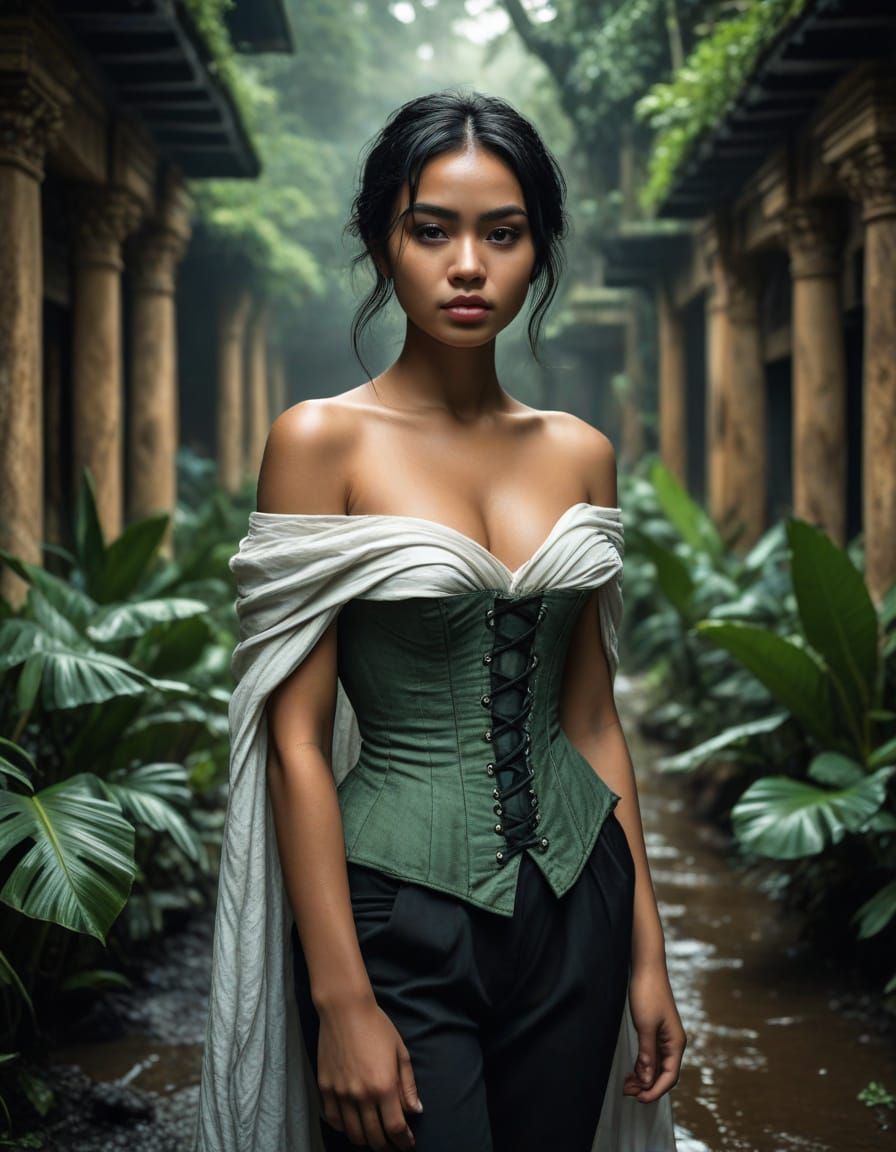 Indonesian Woman in Ancient Castle, Documentary Style