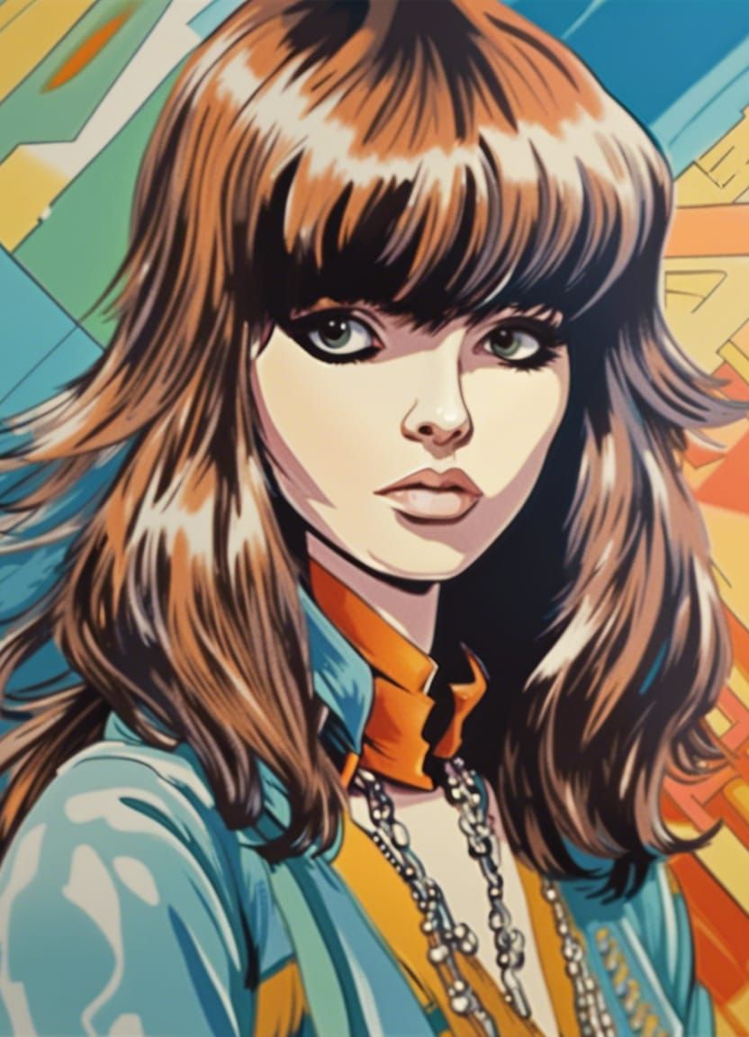 70s Rock Star Girl: Anime Gouache Painting
