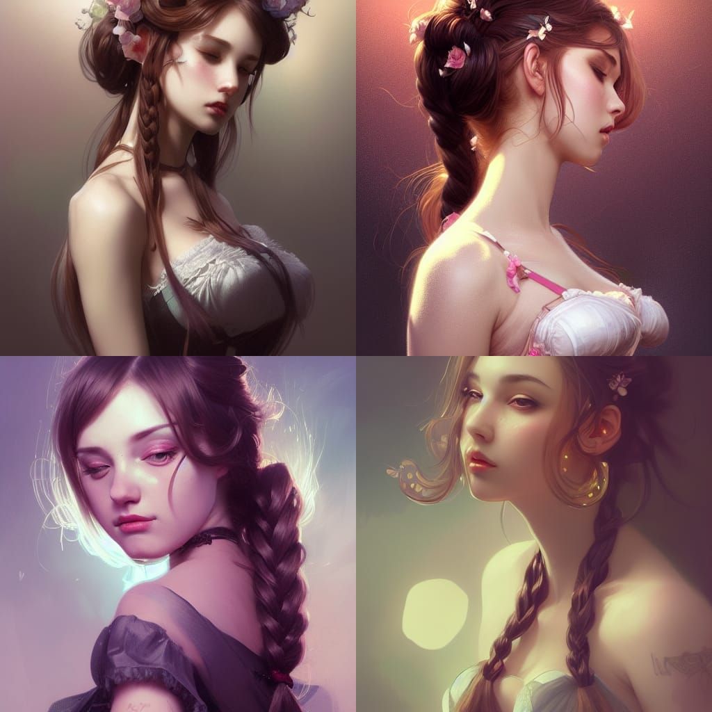 E-girl Portrait with Braids and Floral Accents