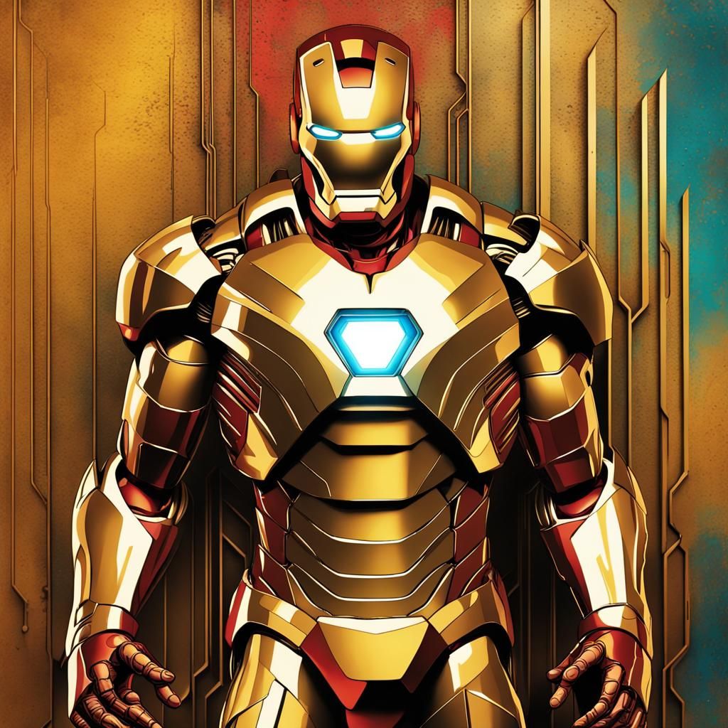 Iron Man Gold Beam in Abstract Art Style