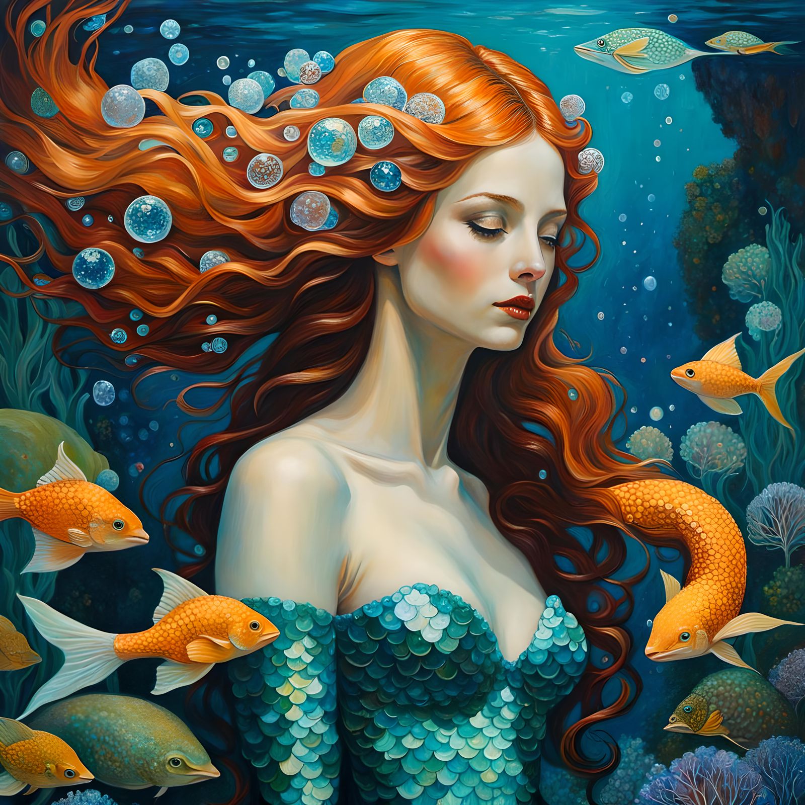 Crystalline Mermaid in Oil Painting Style