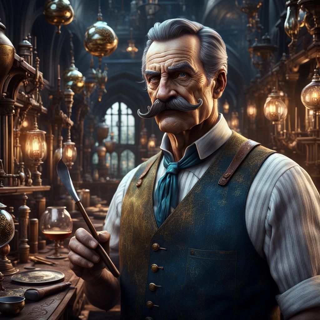 Glassblower in Leather Apron, Detailed Matte Painting