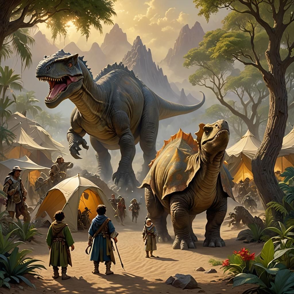 Halfling Cleric and Dinosaur in Ethereal Desert