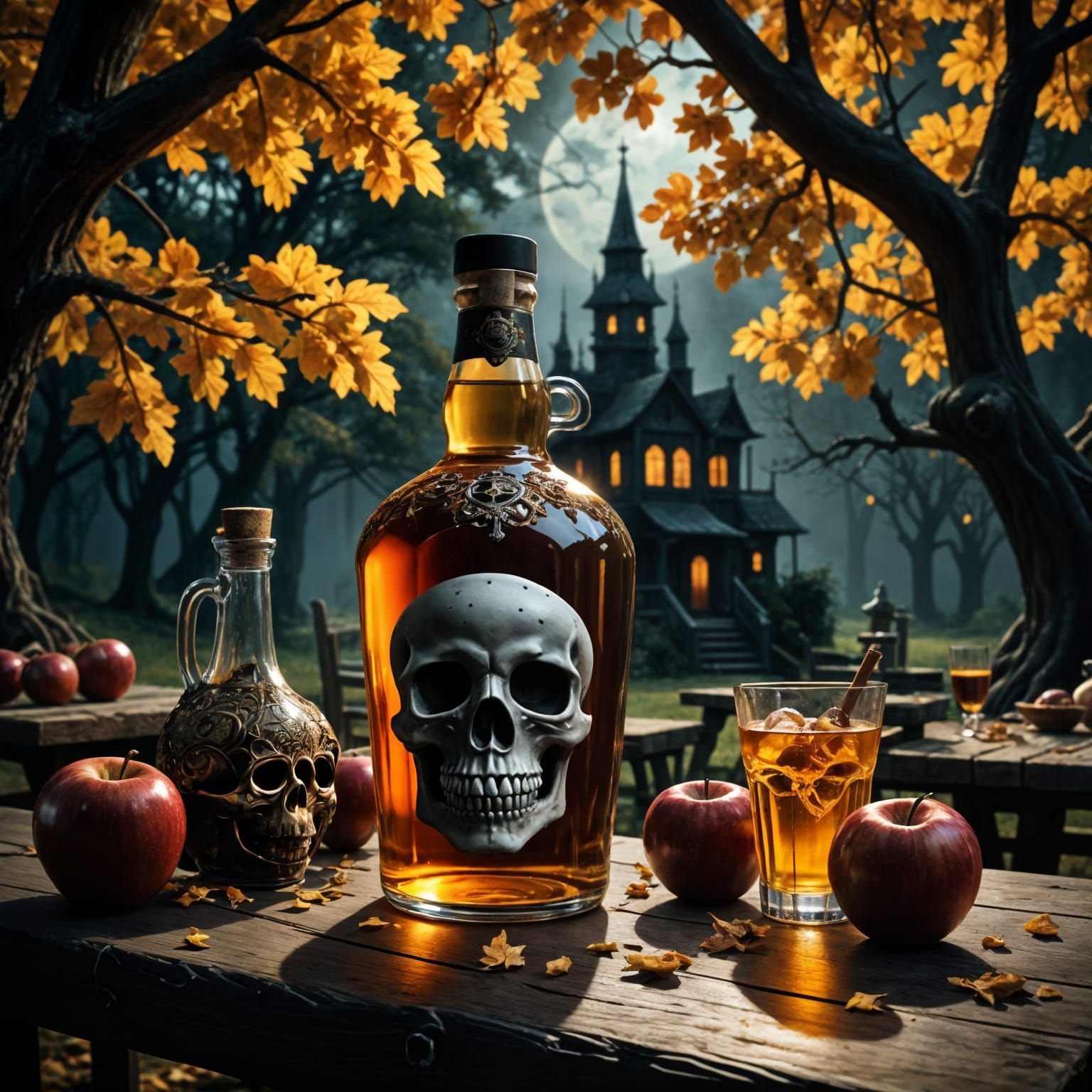 Poisoned Apple Cider on Autumn Picnic Table