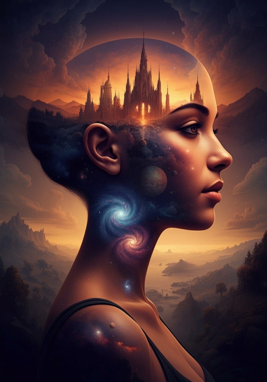 Surreal Mindscape Concept Art Inside a Woman's Head