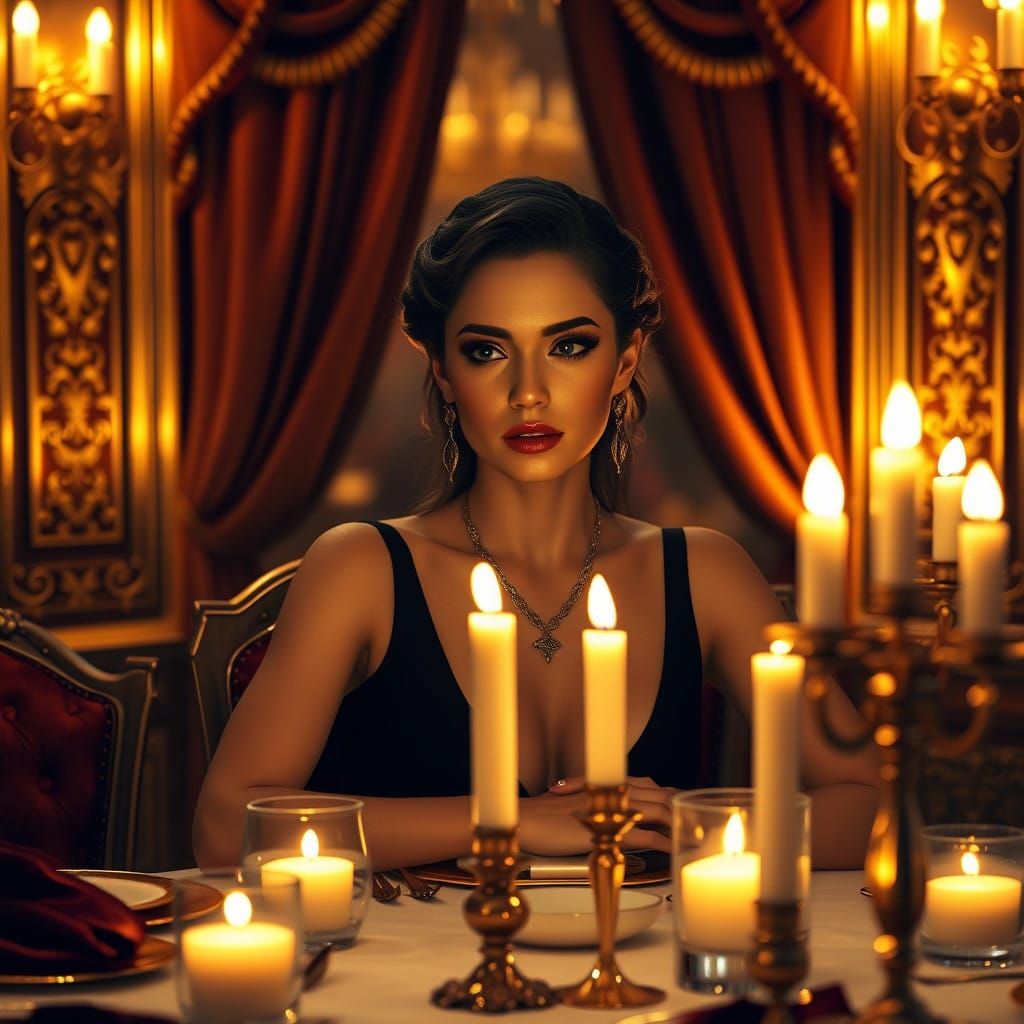 Enigmatic Woman in Golden Ambiance