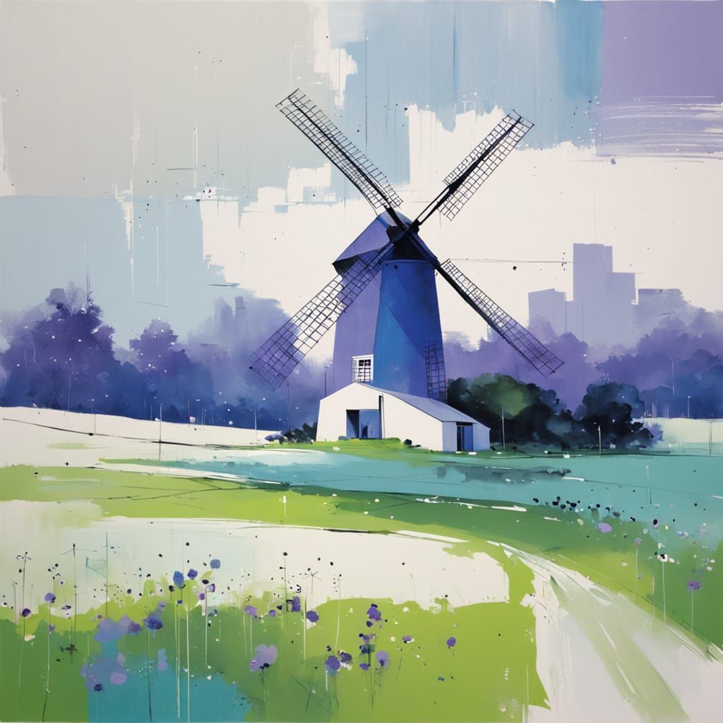 Futuristic Windmill in Meadow