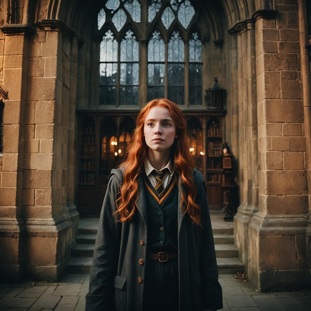 Cinematic Hogwarts Student in Golden Light