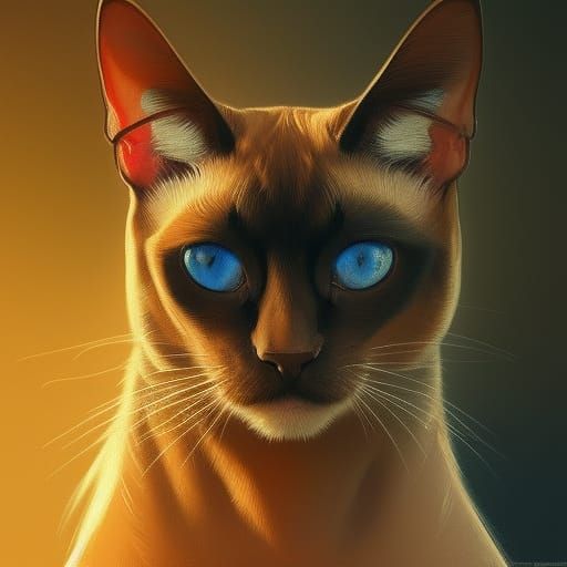 Stunning Siamese Cat Portrait in Vibrant Triadic Colors