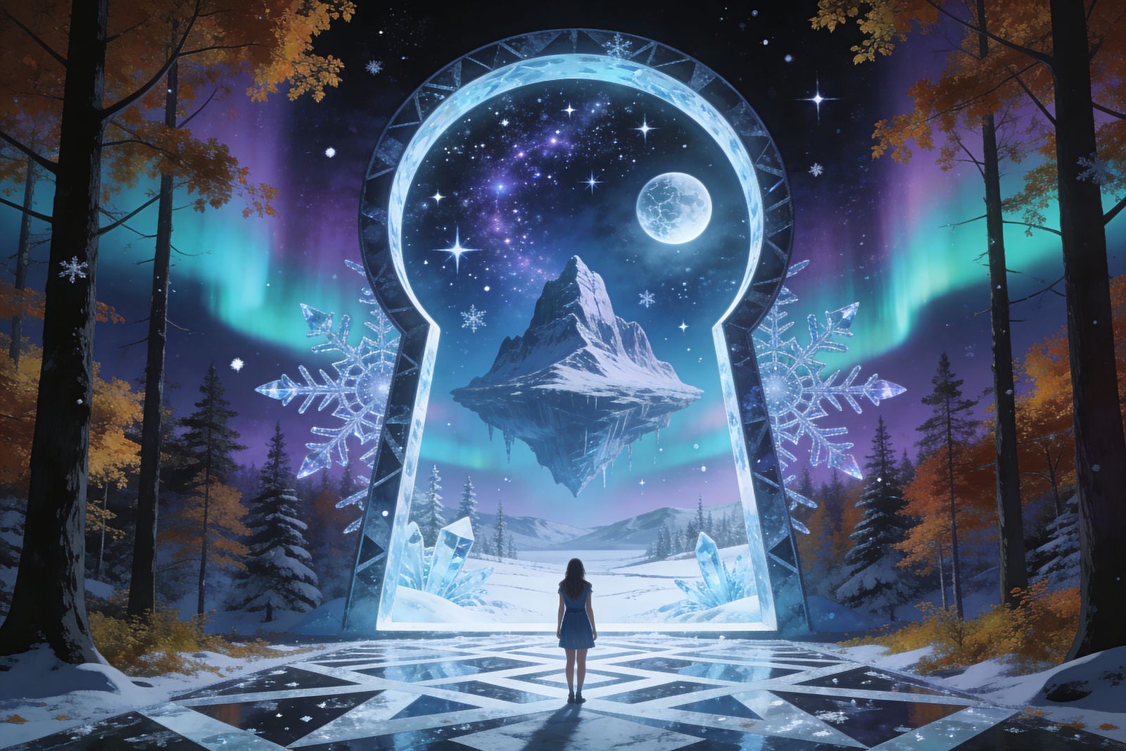 Surreal Portal Shifts Autumn to Winter Wonderland