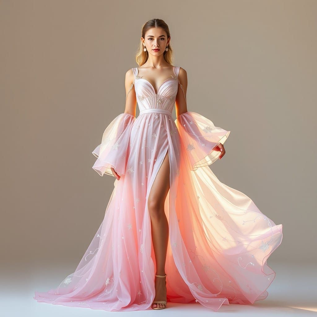 Ethereal Goddess in Glowing Gown