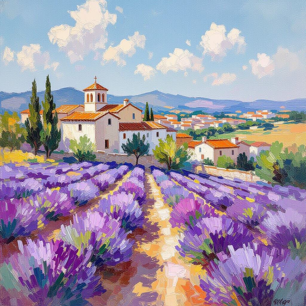 Vibrant Violet Landscape in Impressionist Style