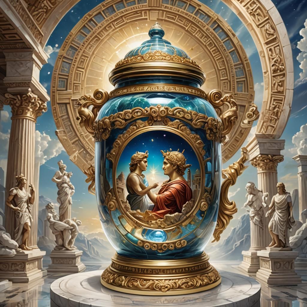 Earth in Ornate Jar Inside Greek Temple