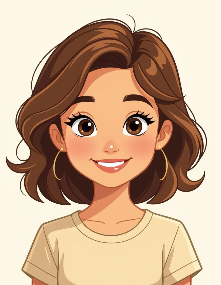 Charming Cartoon Portrait of a Friendly Girl