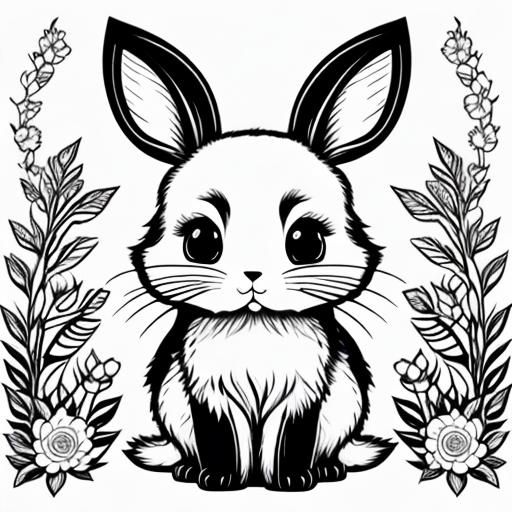 Chibi Bunny Coloring Book Page Line Art