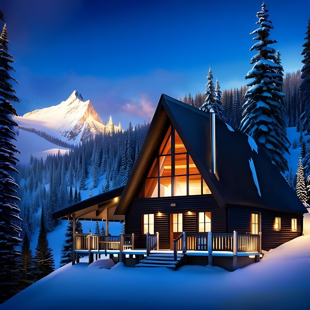 Cozy Winter Cabin at Sunset