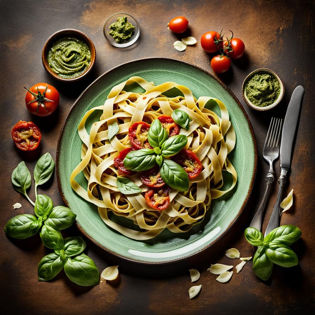 Delicious Tagliatelle with Pesto and Sun-Dried Tomatoes